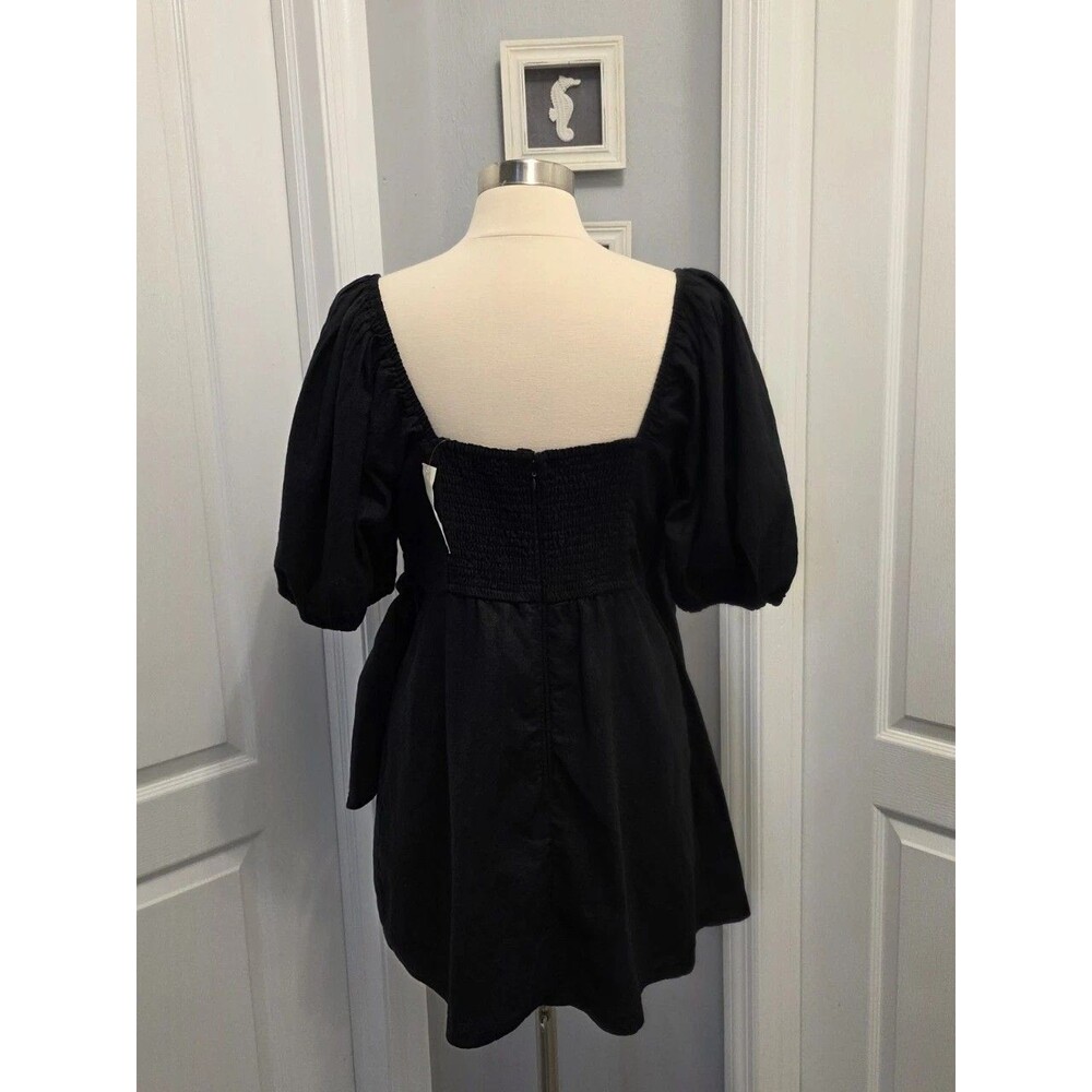 New Abercrombie & Fitch Linen Blend Faux Wrap Dress Puff Sleeve Large Petite LP - Picture 2 of 10